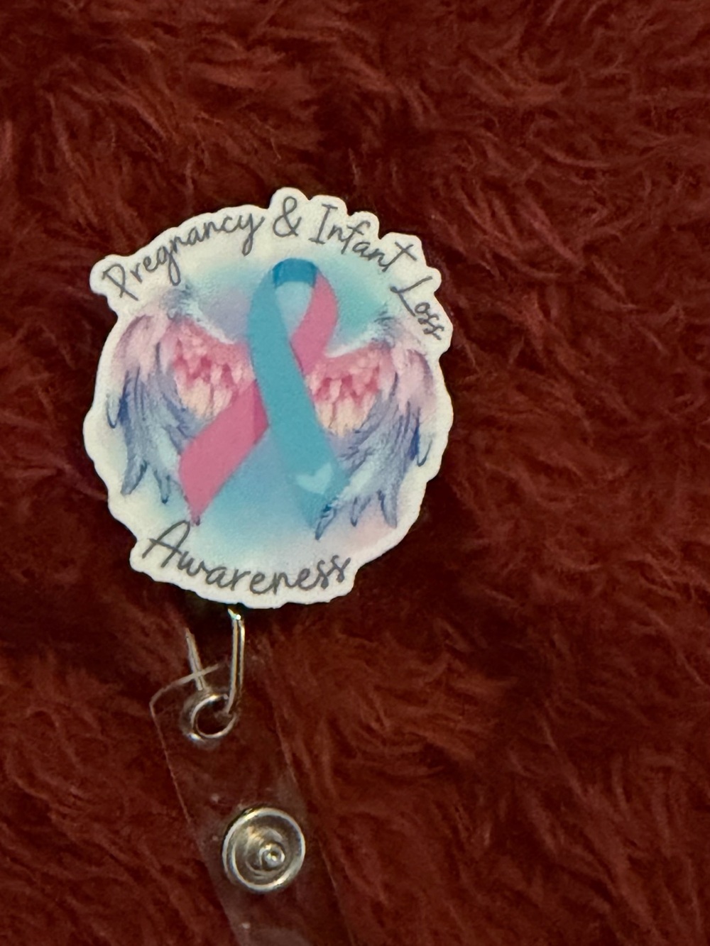 Pregnancy & Infant Loss Awareness Pink and Blue Ribbon Badge Reel